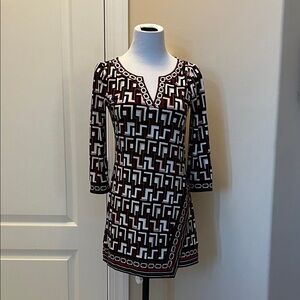 White House Black Market Black, White & Burgundy Geometric Mini Dress